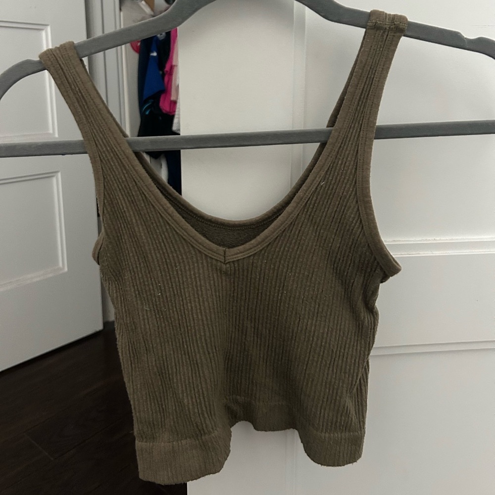 Urban Outfitters Green Ribbed Cut Out Tank Top